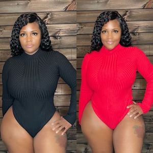 RED LONG SLEEVE MOCK NECK BODYSUIT